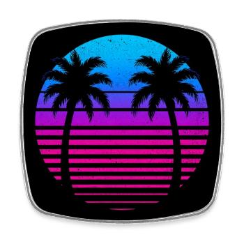 Neon Palm Sonnenuntergangskreis - Viereckiger Kühlschrankmagnet - Weiß - Vorne