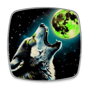 Wolf heult zum Vollmond - Viereckiger Kühlschrankmagnet - Weiß - Vorne