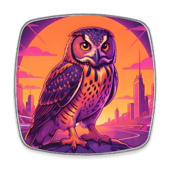 Neon owls in cyberpunk city light - Square fridge magnet - white - Front