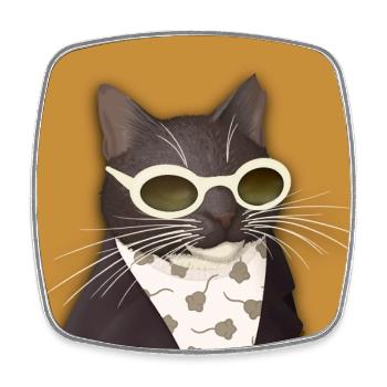 Katze in Lederjacke und Sonnenbrille - Viereckiger Kühlschrankmagnet - Weiß - Vorne