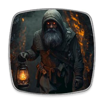Underground Guardian – Miner with Kerosene Lamp - Square fridge magnet - white - Front