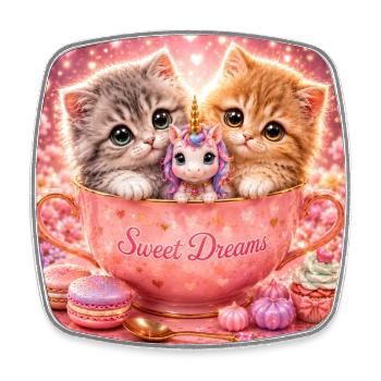 Cats in Tea Mug Sweet Dreams Gift - Square fridge magnet - white - Front