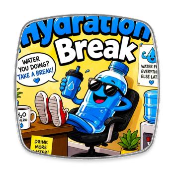 Bouteille de dessins animés Pause Hydratation - Magnet carré - blanc - Devant
