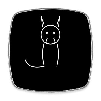 Minimalist cat on black - Square fridge magnet - white - Front