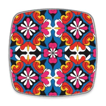Lebendiges Mosaik-Floral-Kaleidoskop - Viereckiger Kühlschrankmagnet - Weiß - Vorne