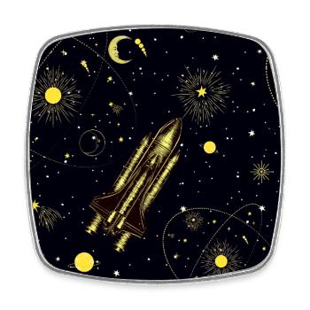 Golden Rocket in Cosmic Orbit - Square fridge magnet - white - Front