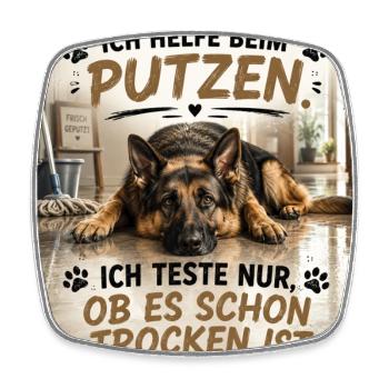 Hund beim Putzen Trockenprobe Shirt - Viereckiger Kühlschrankmagnet - Weiß - Vorne
