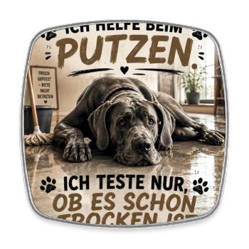 Putzhilfe Hund – Trockenprobe Spaß - Viereckiger Kühlschrankmagnet - Weiß - Vorne