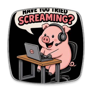 Pig at the headset desk - Square fridge magnet - white - Front