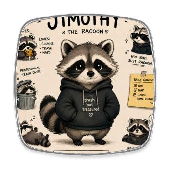 Timothy the Raccoon in Hoodie - Square fridge magnet - white - Front