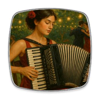 Accordion player at the summer dance festival - Square fridge magnet - white - Front