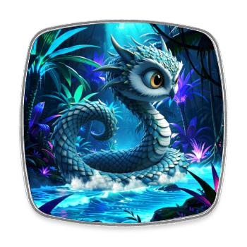 Dragon bleuâtre dans une jungle lumineuse - Magnet carré - blanc - Devant
