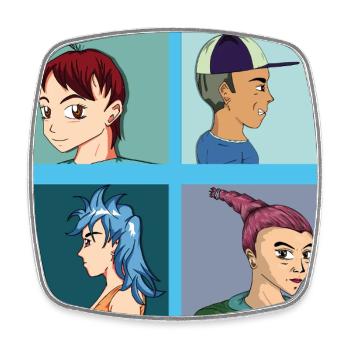 Four portraits from anime illustrations - Square fridge magnet - white - Front