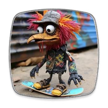 Punk Vogel Skateboard Graffiti - Viereckiger Kühlschrankmagnet - Weiß - Vorne
