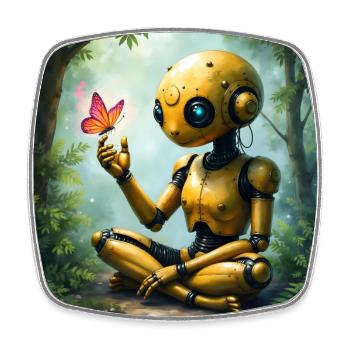 Robot d’Or et Papillon dans la Forêt - Magnet carré - blanc - Devant