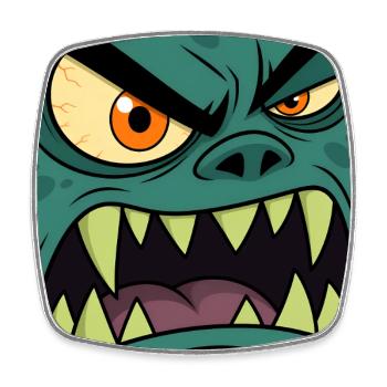 Wütendes Monster Gesicht – Cartoon Vektor Grafik - Viereckiger Kühlschrankmagnet - Weiß - Vorne
