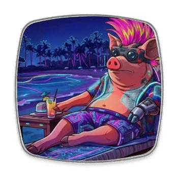 Cyberpig - Viereckiger Kühlschrankmagnet - Weiß - Vorne
