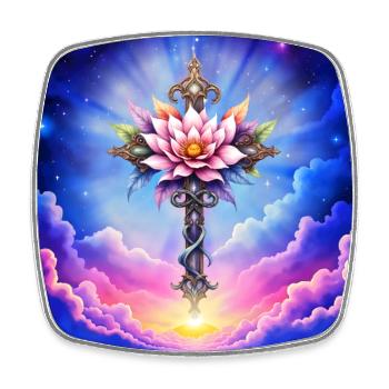 Floral Lotus Cross in Starry Sky - Square fridge magnet - white - Front