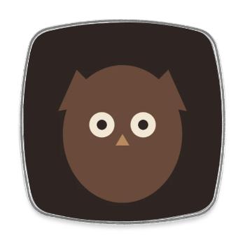 Minimalist Owl on Black - Square fridge magnet - white - Front