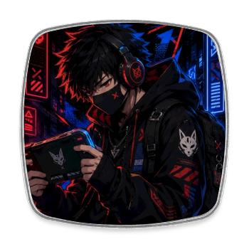 Neon Street Gamer in Anime Style - Square fridge magnet - white - Front