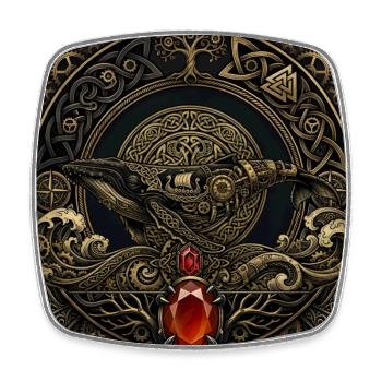 Mechanical whale with red gem - Square fridge magnet - white - Front