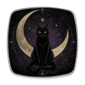 Gothic Black Cat – Crescent Moon - Viereckiger Kühlschrankmagnet - Weiß - Vorne