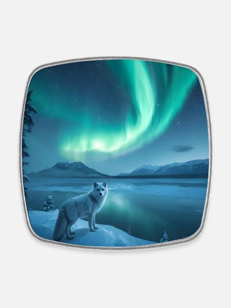 Arktische fox_ Nordlichter - Viereckiger Kühlschrankmagnet - Weiß