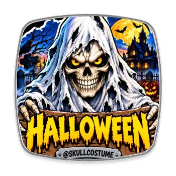 SkullCostume – Halloween Edition: Der Geist - Viereckiger Kühlschrankmagnet - Weiß - Vorne