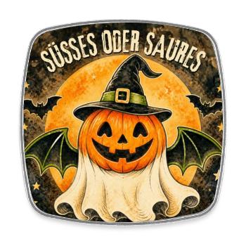 Süßes oder Saures Halloween-Kürbis - Viereckiger Kühlschrankmagnet - Weiß - Vorne