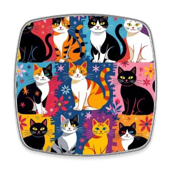 Katzenkunst "Bunt und Floral" - Viereckiger Kühlschrankmagnet - Weiß - Vorne