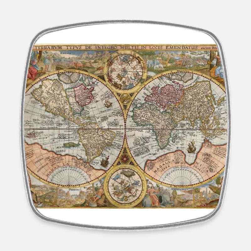 1594 Orbis Terrarum Typus Double Hemisphere World - Square fridge magnet - white