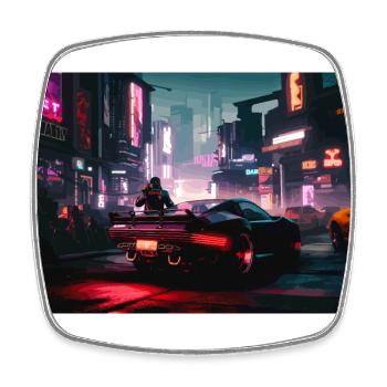 Auto Neon Stadt - Viereckiger Kühlschrankmagnet - Weiß - Vorne