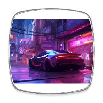 Auto Neon Stadt - Viereckiger Kühlschrankmagnet - Weiß - Vorne