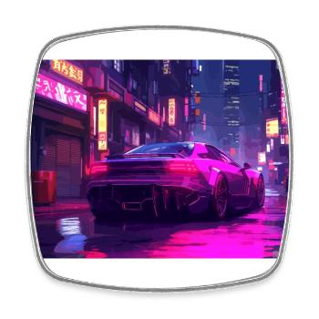 Auto Neon Stadt - Viereckiger Kühlschrankmagnet - Weiß - Vorne