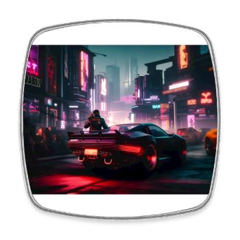 Auto Neon Stadt - Viereckiger Kühlschrankmagnet - Weiß - Vorne