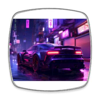 Auto Neon Stadt - Viereckiger Kühlschrankmagnet - Weiß - Vorne