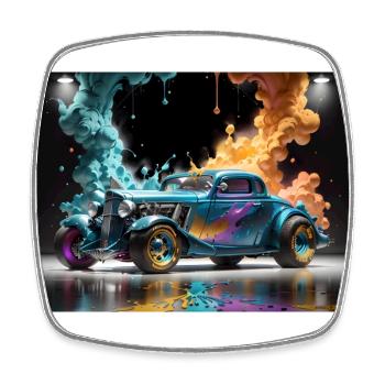 Hot Rod #3 - Viereckiger Kühlschrankmagnet - Weiß - Vorne
