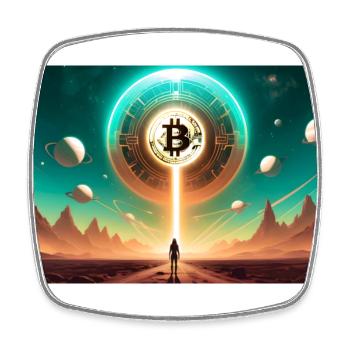 Bitcoin Crypto Space Alien Poster - Square fridge magnet - white - Front