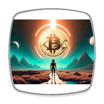 Bitcoin Crypto Space Alien Poster - Square fridge magnet - white - Front