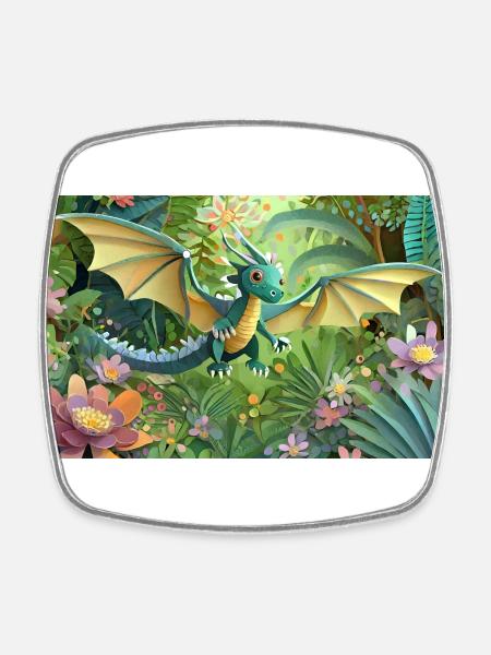 Drache im Urwald - Viereckiger Kühlschrankmagnet - Weiß