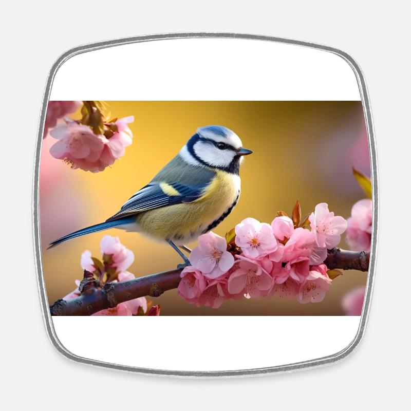 Blue in cherry tree - Square fridge magnet - white