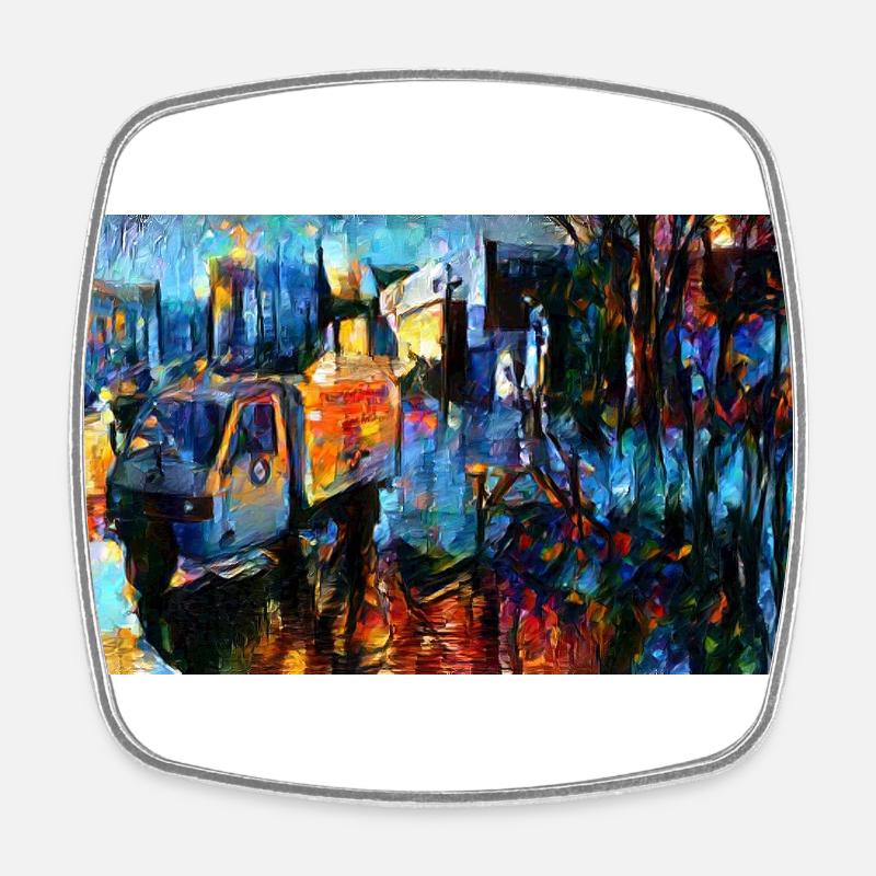 The Coffee Bean old van painting - Square fridge magnet - white