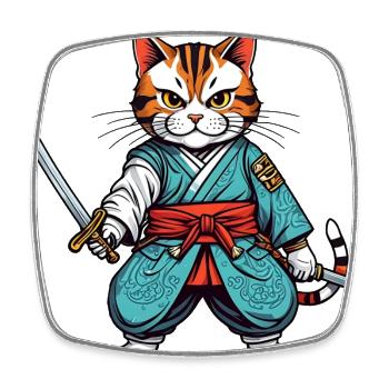 Samurai cat - Square fridge magnet - white - Front