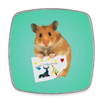 Hamster Christmas via Christmas greetings - Square fridge magnet - white - Front