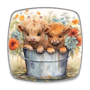 Kalb Baby Kuh Schottische Highland Kuh Watercolor - Viereckiger Kühlschrankmagnet - Weiß - Vorne