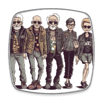 Cool bestager gang, sunglasses and leather jackets - Square fridge magnet - white - Front