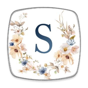 S monogramme, Floral, Boho - Magnet carré - blanc - Devant