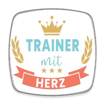 TRAINER MIT HERZ! Krone & Kranz - Viereckiger Kühlschrankmagnet - Weiß - Vorne