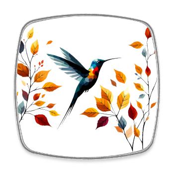 Kolibri und Herbstblätter - Viereckiger Kühlschrankmagnet - Weiß - Vorne