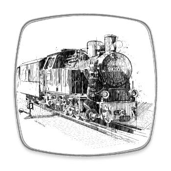 Locomotive drawing - Square fridge magnet - white - Front